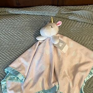 Plush Unicorn Lovey Security Blanket - Pink with Aqua Trim
